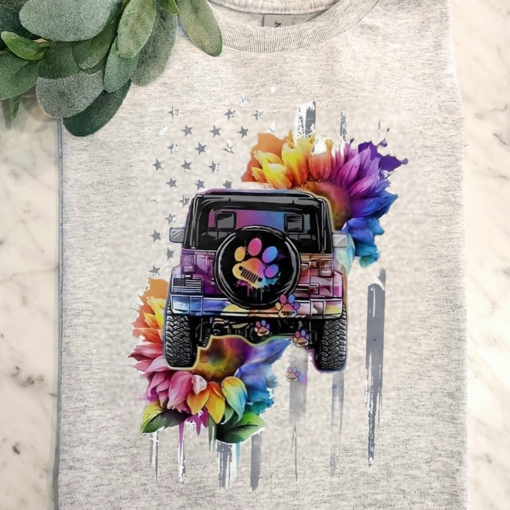 Jeep life shirt tie dye sunflower jeeping American flag cute popular